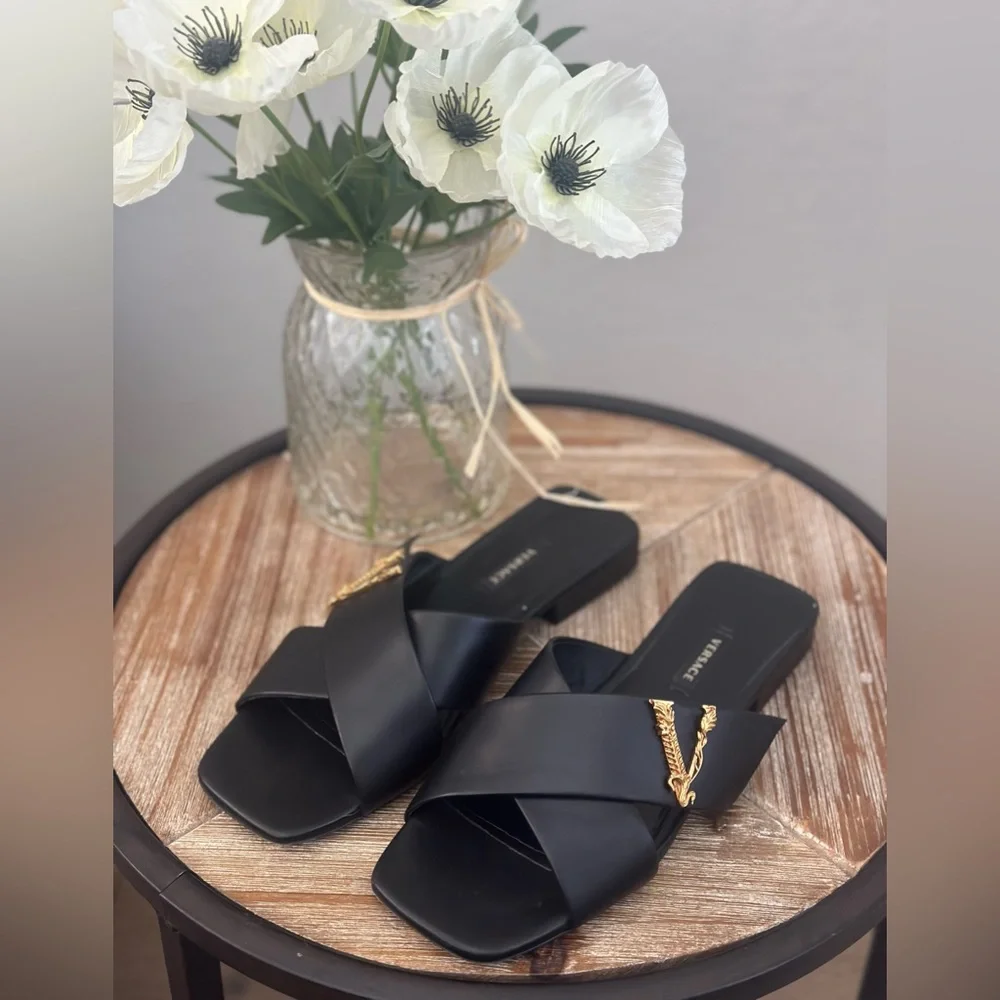 Versace Virtus Leather Sandals Size 38 - Picture 1 of 10